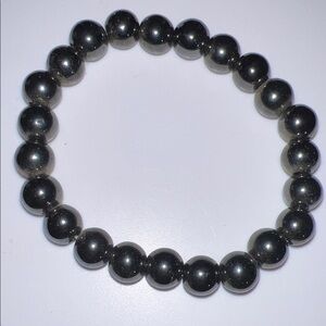 Hematite Beaded Stretch Bracelet - Dark Metallic Gray